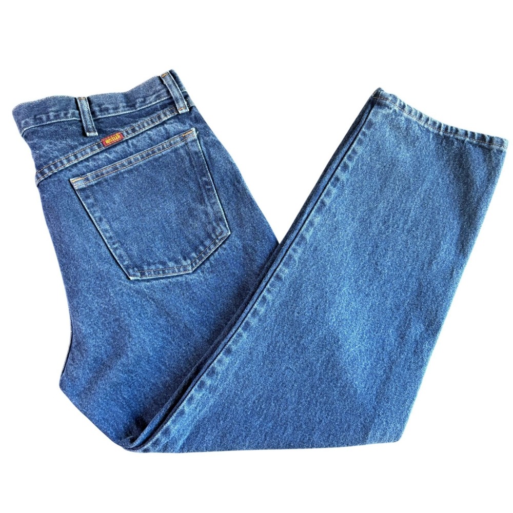 Rustler Womens High Rise Straight Leg Blue Jeans Dark Wash 100%‎ Cotton 36x29